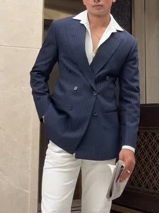 Men's Classic Stripe Double Breasted Blazer