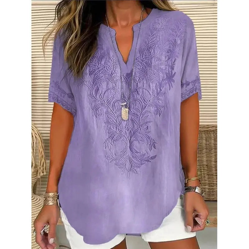 3D Printed Women's Spring And Summer Loose V-neck Short Sleeve Top null