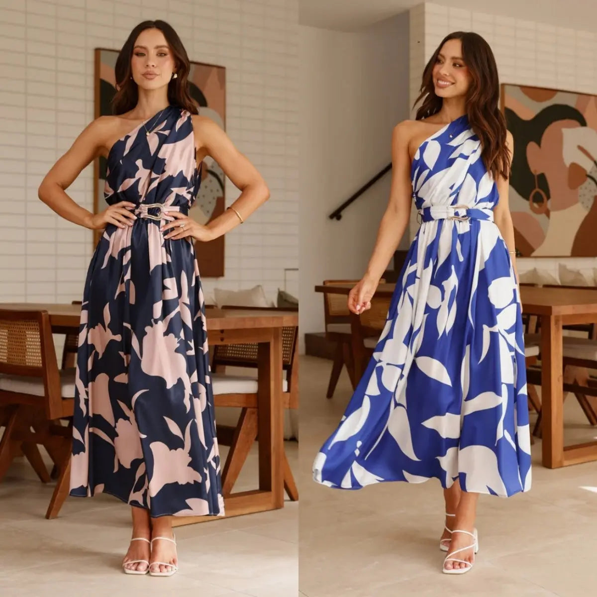 Women's Fashion Printed Shoulder Long Dress Nipaaj