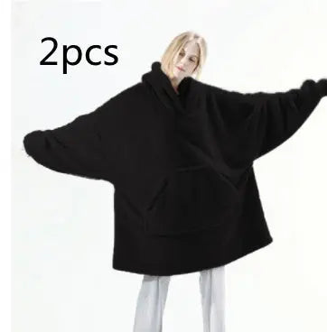 Hoodie Sweatshirt With Big Pocket Tops Sweater Comfortable Loose Double-Sided Fleece Thicker Wearable Blanket Nipaaj