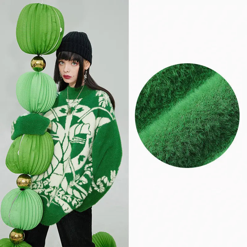 Loose Round Neck Lazy Style Outer Wear Long-sleeved Sweater Nipaaj