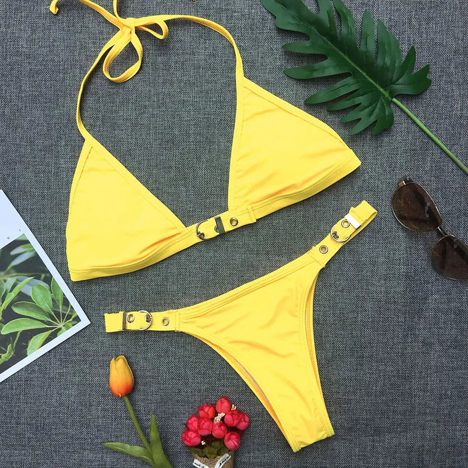 Swimwear Adjust Swimming Suit for Women Bikinis Sexy Solid Swimsuit Female Black Thong Bikini Set Brazilian Bathing Suits null