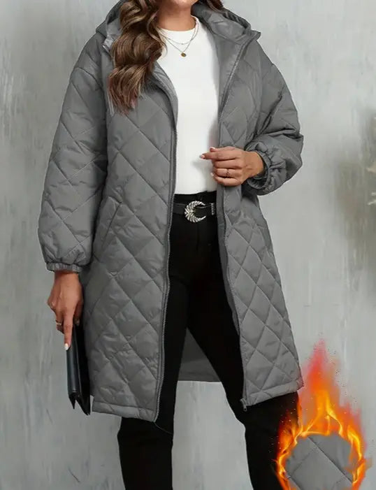Elegant Hooded Zipper Cotton Jacket For Women null