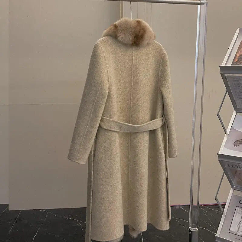 Alpaca Fleecefiber Coat Detachable Fox Fur Collar null