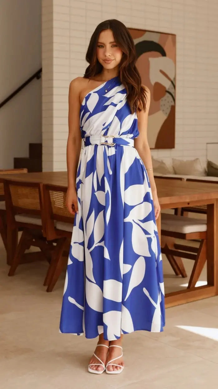 Women's Fashion Printed Shoulder Long Dress Nipaaj