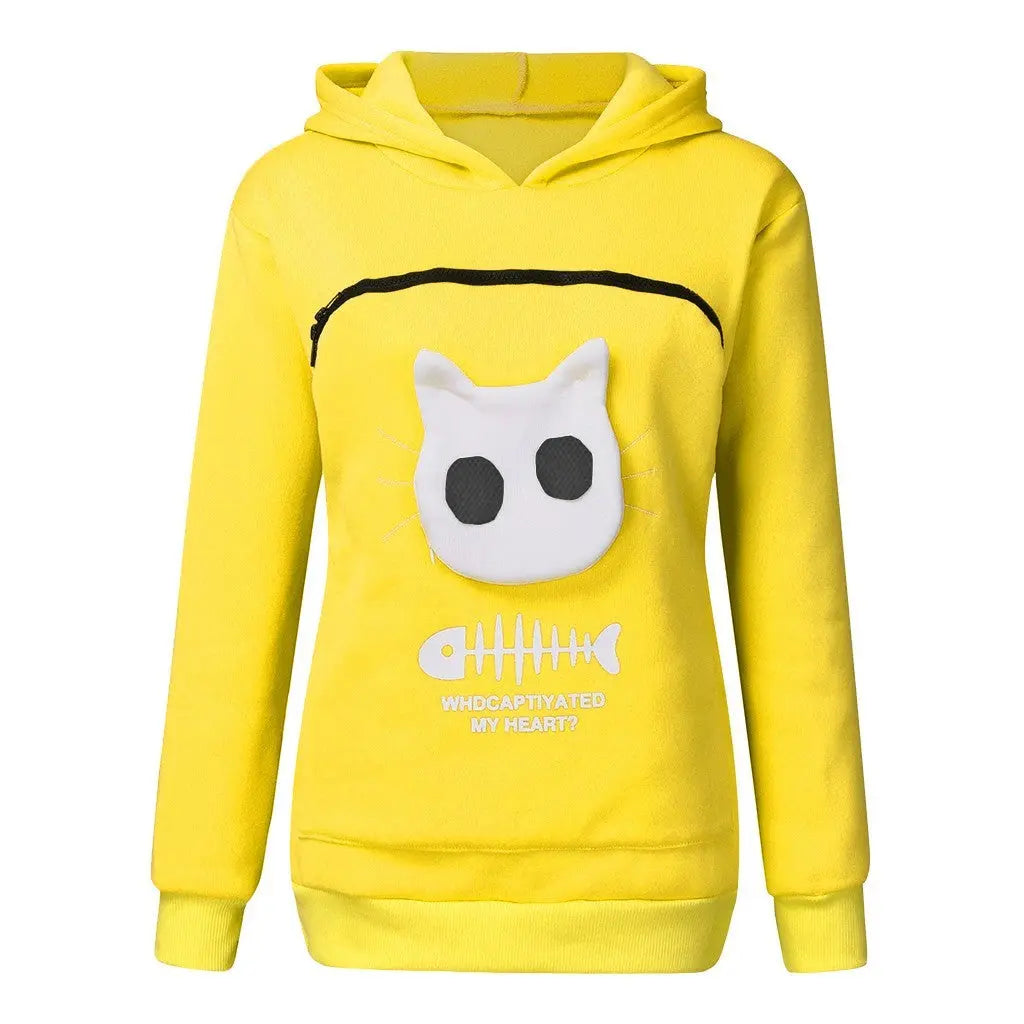 Women Hoodie Sweatshirt With Cat Pet Pocket Design Long Sleeve Sweater Cat Outfit Nipaaj