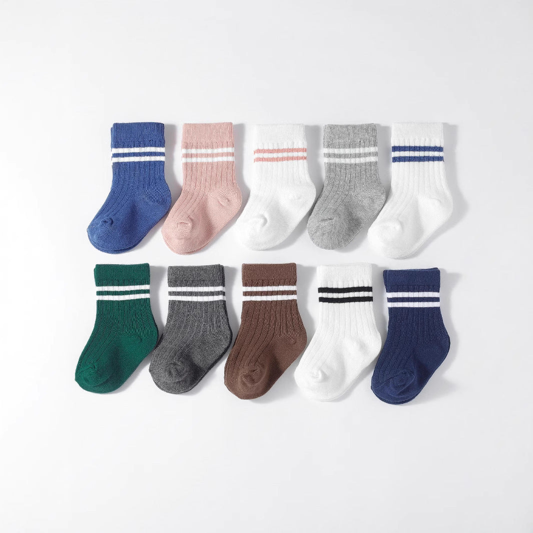 College Style Boys And Girls Middle Tube Cotton Socks 5 Pairs