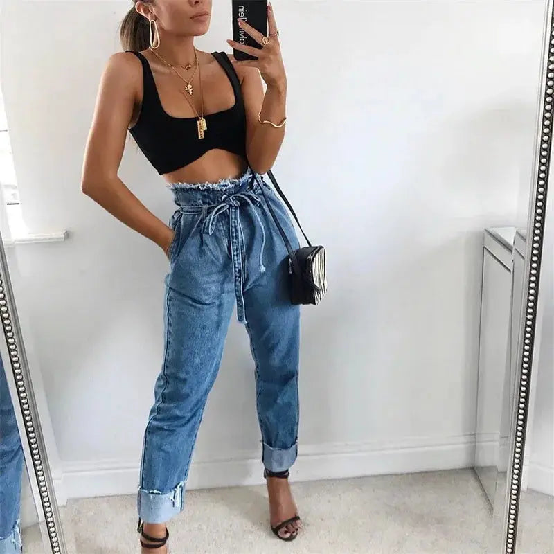 High-waisted Washed Pencil Pants Spring Sexy Temperament European And American Plus Size Denim Jeans For Women Nipaaj