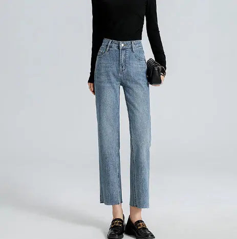Burr Straight Ankle-length Pants Small Stretchy High Waist Slimming Commuter Nipaaj