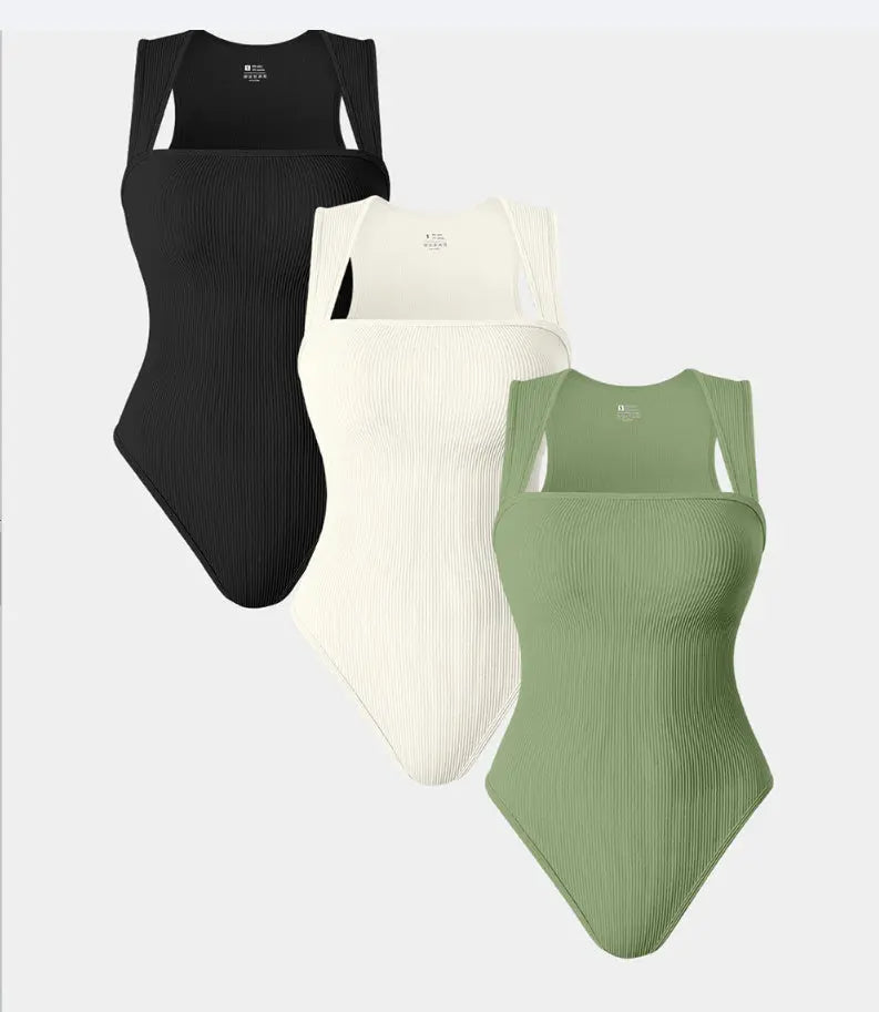 Thread Square Neck Jumpsuit Sleeveless Slim Fit Tank Top Summer Shapewear null