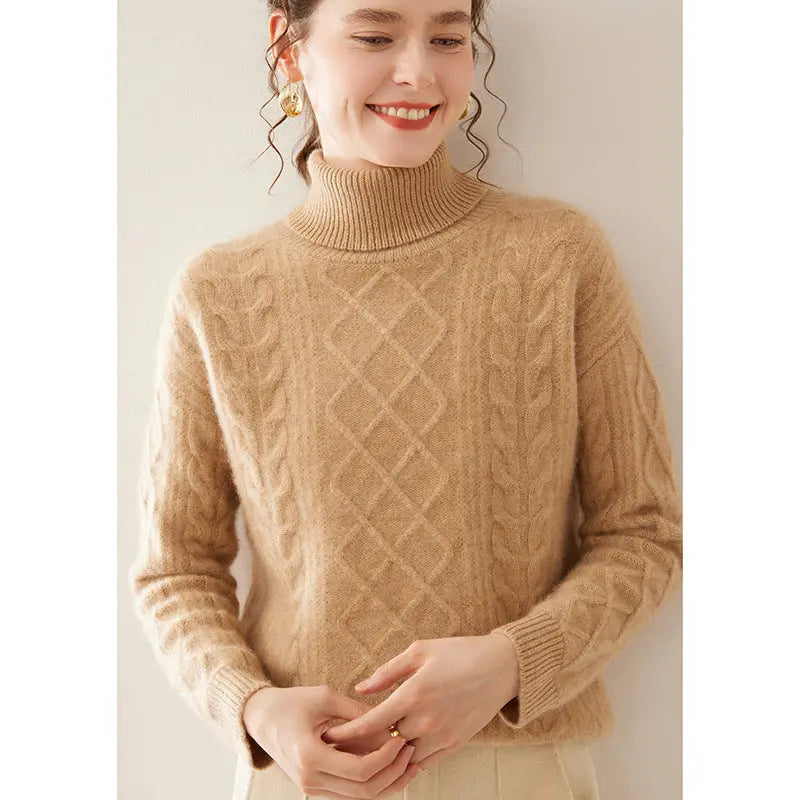 Women's High Lapel Cashmere Loose Lazy Sweater Three-strand Thickened Knitting Bottoming Shirt Top Nipaaj