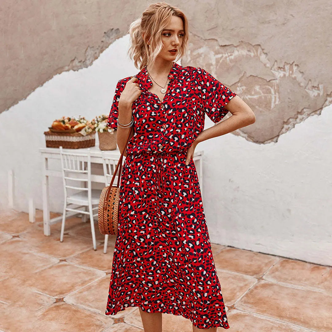 New European And American Vacation Short-sleeved Dress null