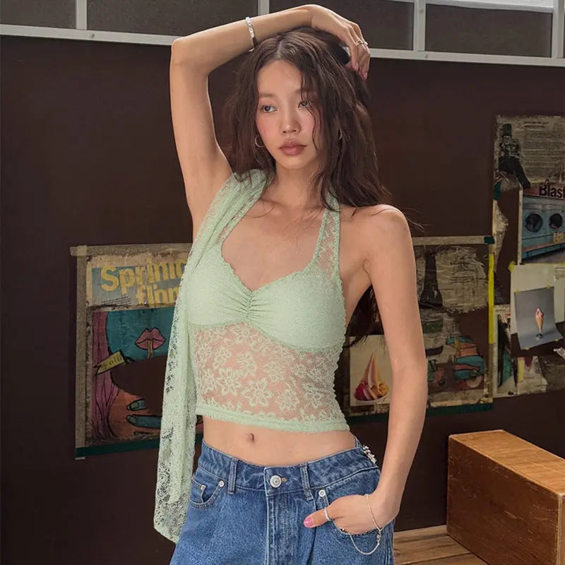 Lace Lightweight Breathable Hot Girl Backless Halter Vest Top null