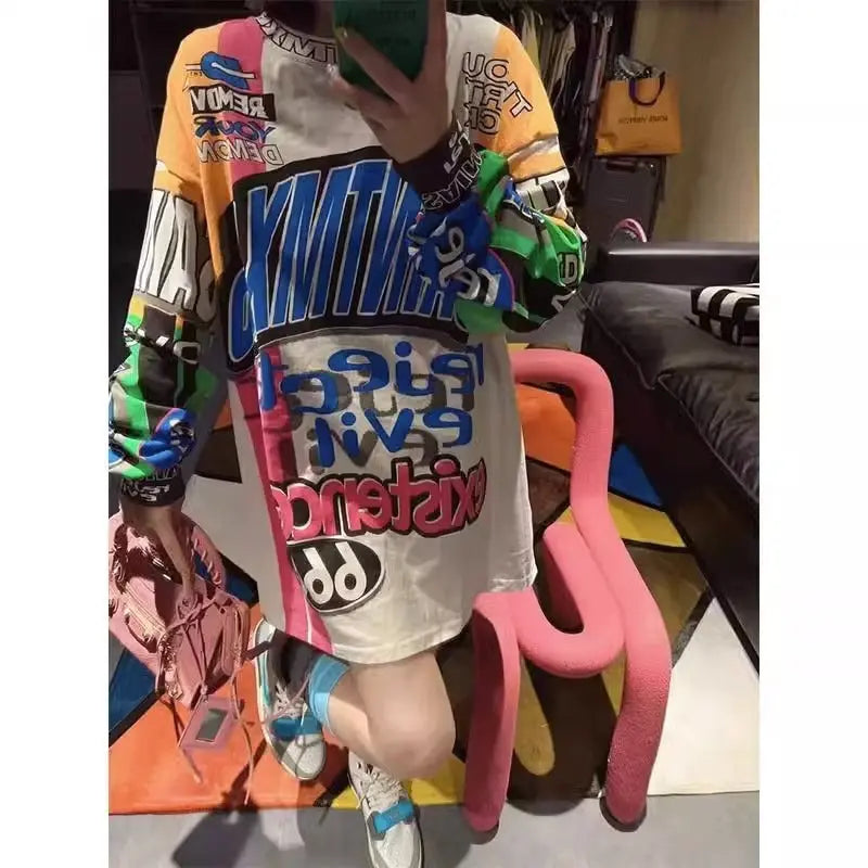 Graffiti Printing Design Round Neck Long Sleeve T-shirt null