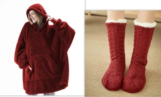 Hoodie Sweatshirt With Big Pocket Tops Sweater Comfortable Loose Double-Sided Fleece Thicker Wearable Blanket Nipaaj