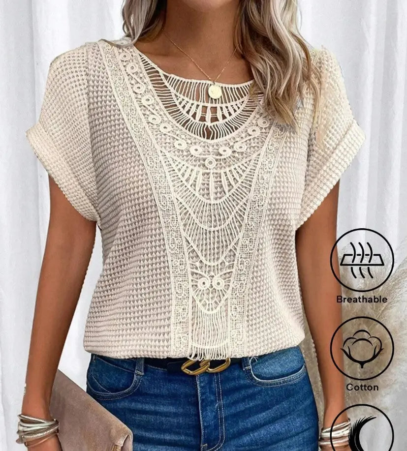Summer Hollow Out Short-sleeved T-shirt Fashion Ethnic Style Tops Women's Clothing Nipaaj