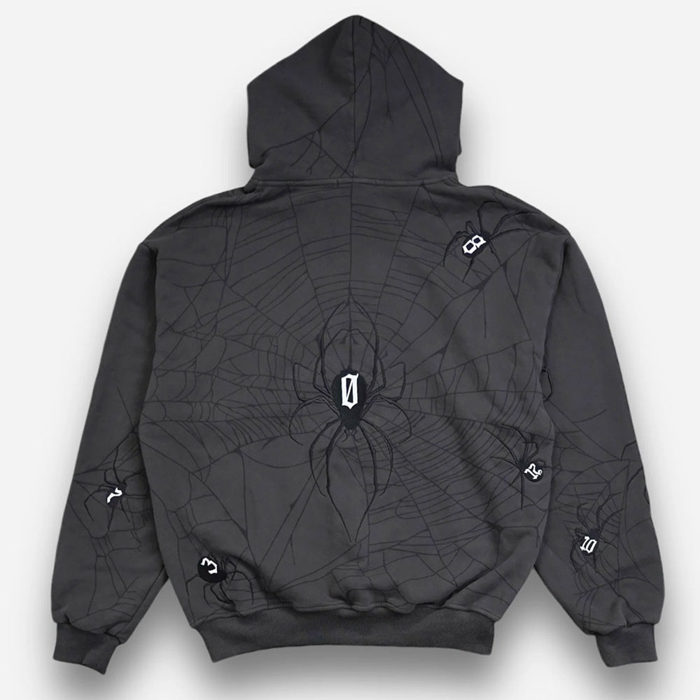 Loose Spider Web Printed Spider Letter Embroidery Hip Hop Style Autumn And Winter Hooded Sweater