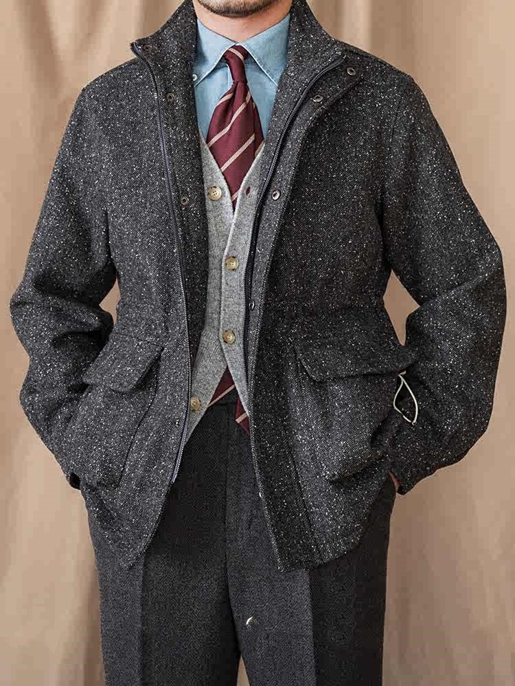 Wool Colored Dots Short Stand-up Collar Casual Jacket Retro
