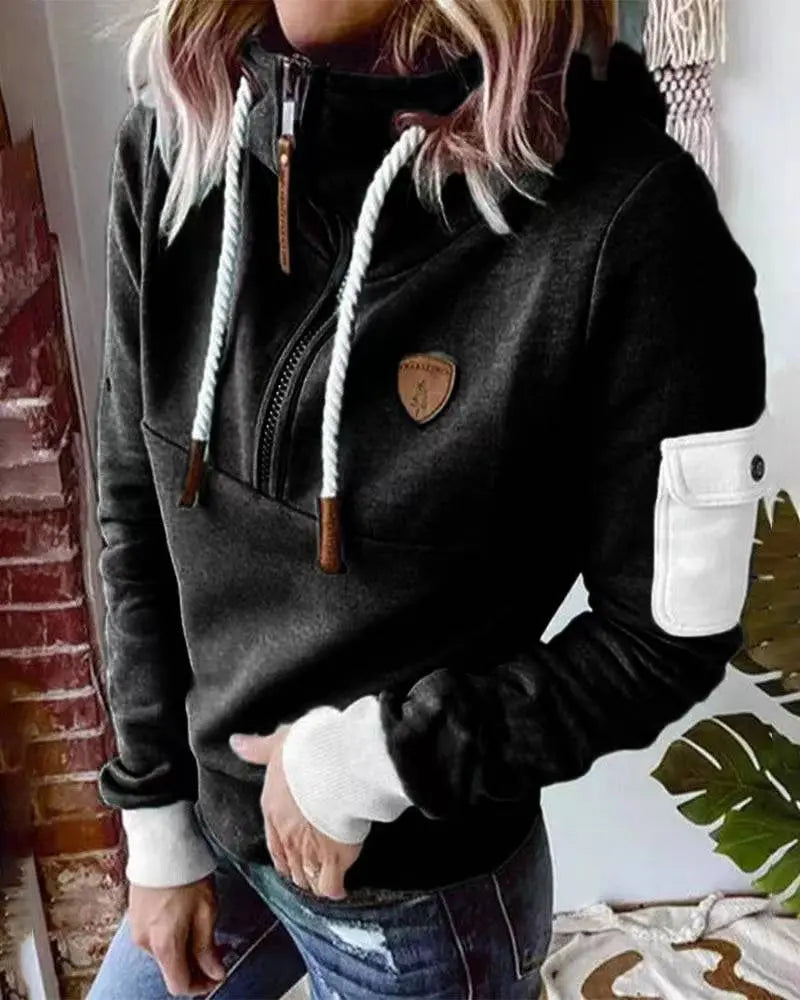 Half Zipper Patchwork Sweater Women Nipaaj