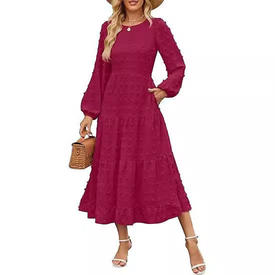 Autumn Long Sleeve Dress Casual Round Neck