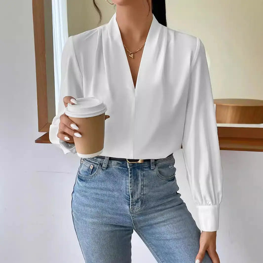 Long Sleeve Design Sense V-neck Loose Top Nipaaj