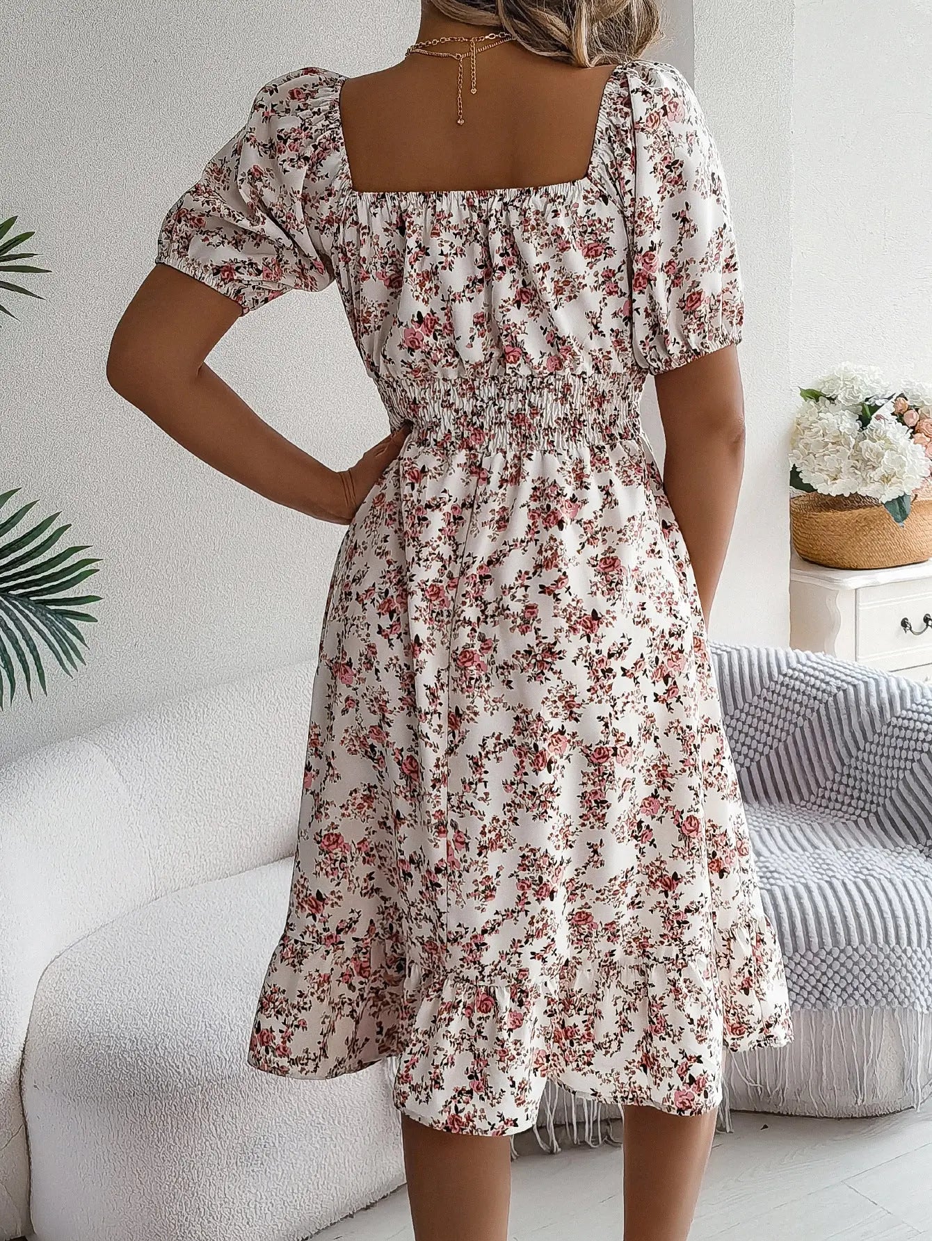 Floral Print Square Collar Dress Summer Fashion Ruffles Dresses Women's Clothing null