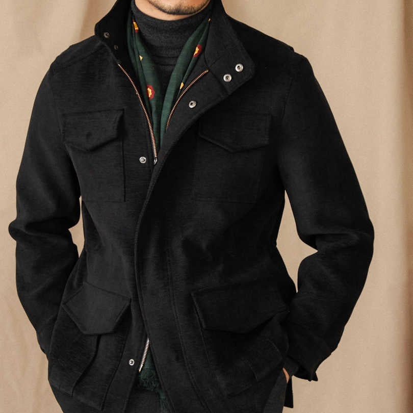 Elastic Waist Stand Collar Jacket Multi-pocket Safari Vintage Coat