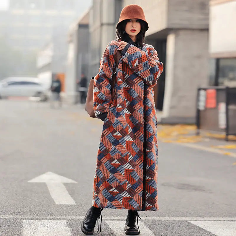 Women's Three-dimensional Jacquard Wool Blended Loose Overcoat Coat null