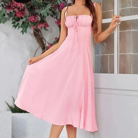 Mid-length Corset Elegant Slit Lace-up Women's Outing Leisure Dress null