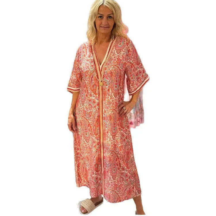 V-neck Fashion Vacation Printed Women's Dress null