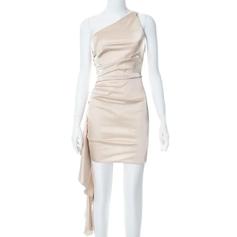 One-shoulder Sleeveless Mini Dress Sexy Slim Backless Skirt Party Wedding Dresses Womens Clothing null