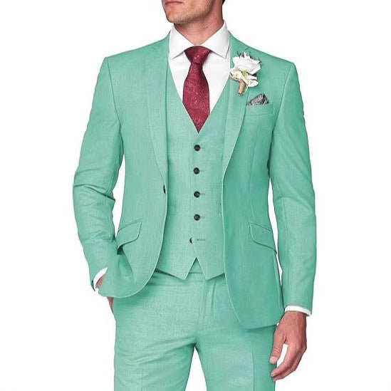 Men's Solid Color Business Jacket Vest Pants Set