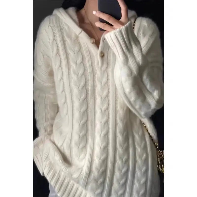 Heavy European Goods Cashmere Sweater Women's Hooded Sweater Loose Pullover Nipaaj