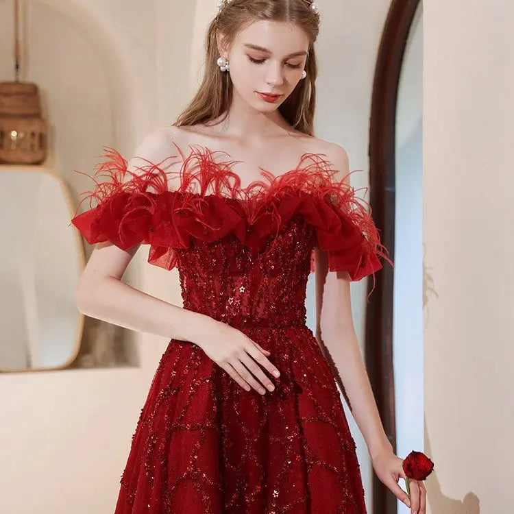 Off-shoulder Annual Conference Host Engagement Dress Nipaaj