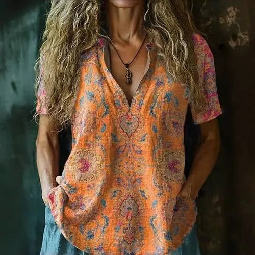 3D Printed Women's Spring And Summer Loose V-neck Short Sleeve Top null