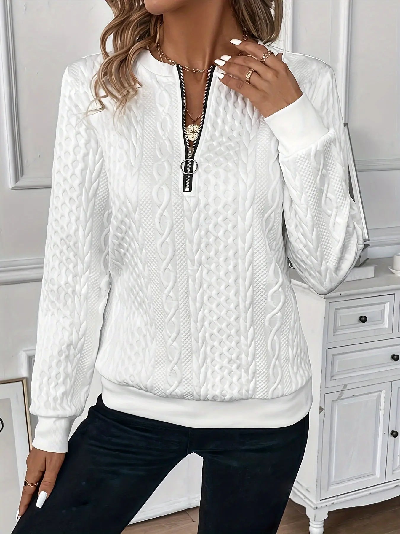 Short Women's Clothing With Zipper Sweater Long Sleeve null