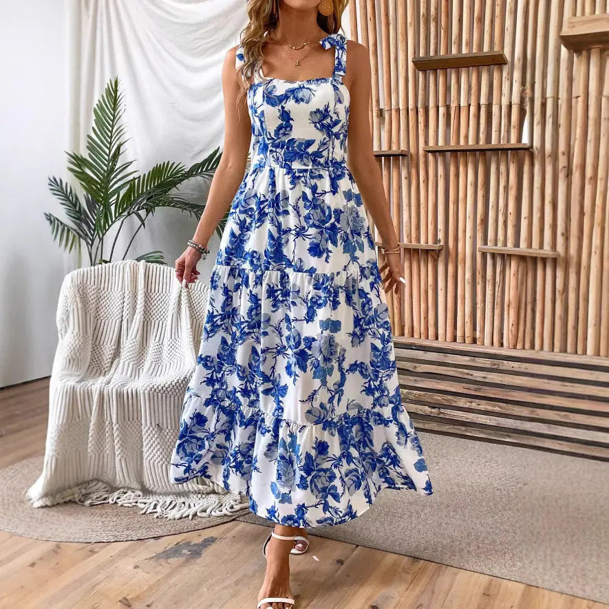 Sexy Sleeveless Lace Printing Fashion Midi Dress null