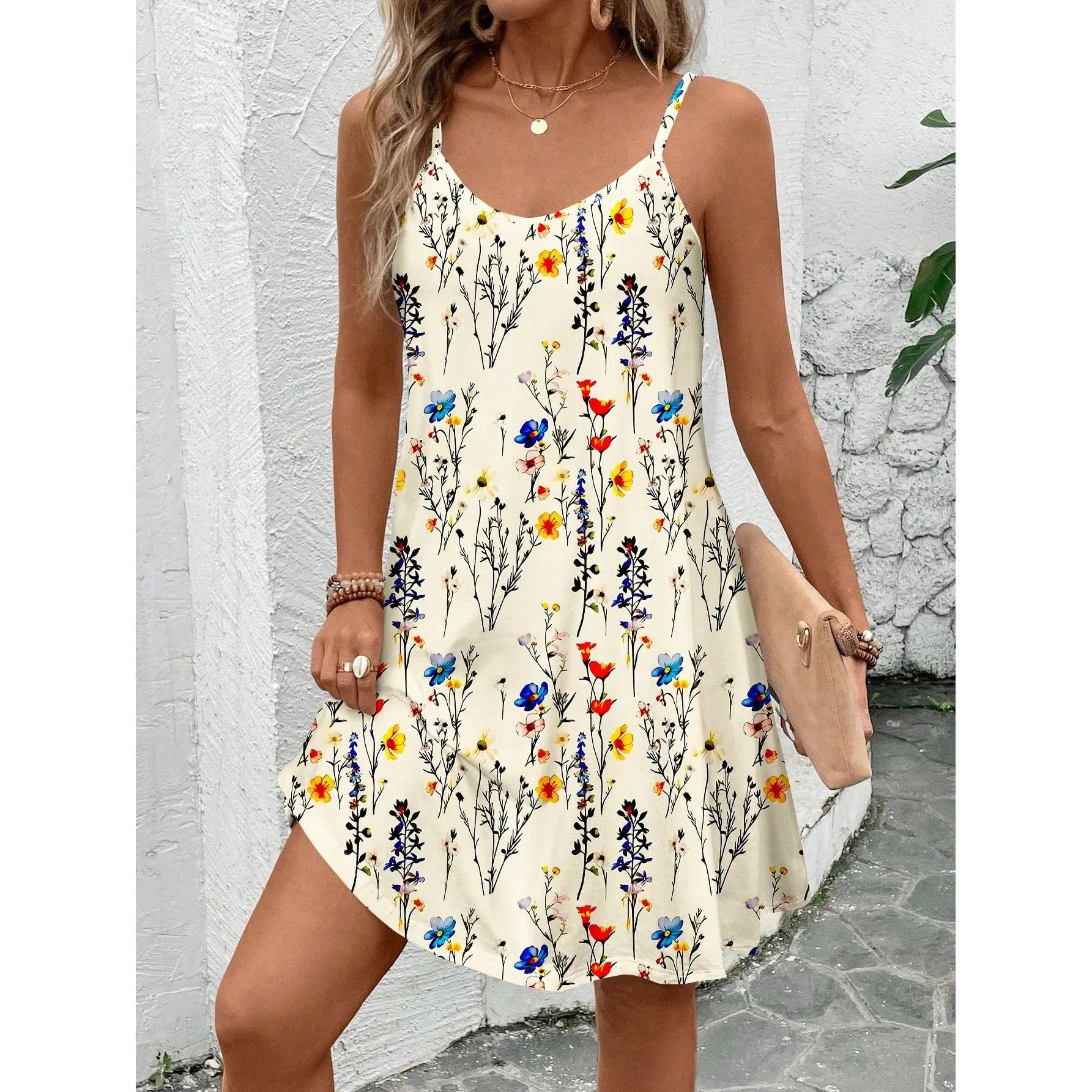 Casual Patchwork Sleeveless Printed Sling Women's Dress null