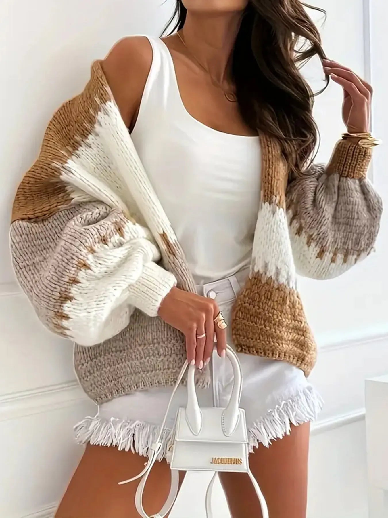 Contrast Color Patchwork Knitting Cardigan Nipaaj