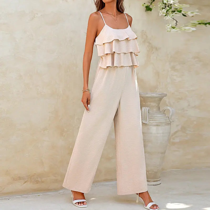 Women's European And American Style Lotus Leaf Suspender Jumpsuit null