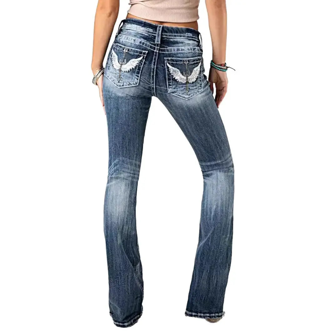 European And American Ladies Heavy Industry Washing Stretch Denim Trousers Nipaaj