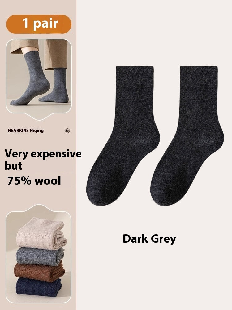 Pure Wool Socks Fallwinter Mid-calf Length Thermal Fleece-lined