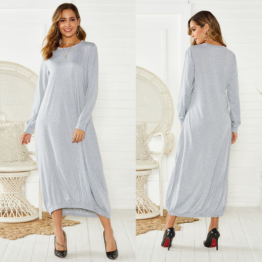 Lace-up Crew Neck Loose Long Dress