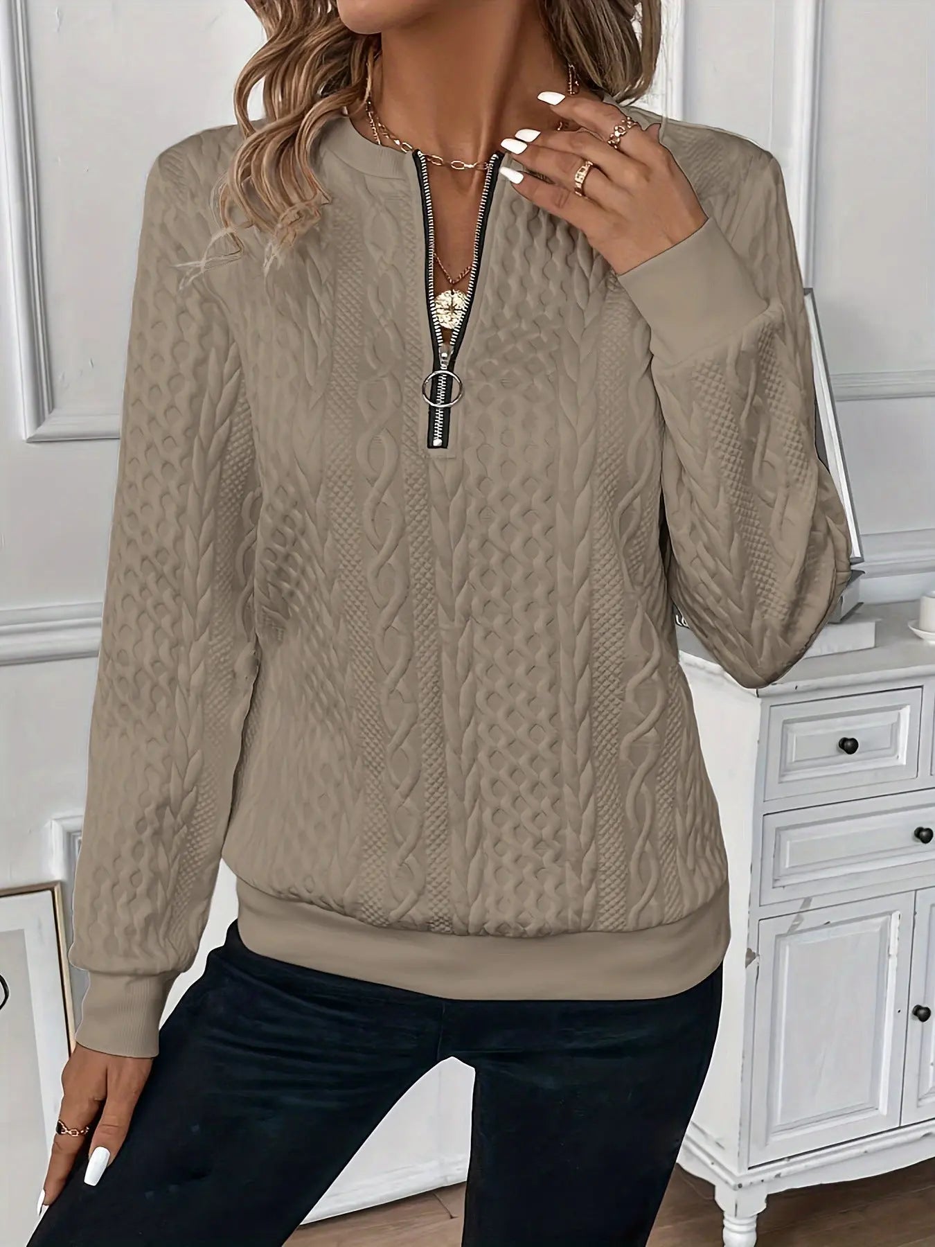 Short Women's Clothing With Zipper Sweater Long Sleeve null