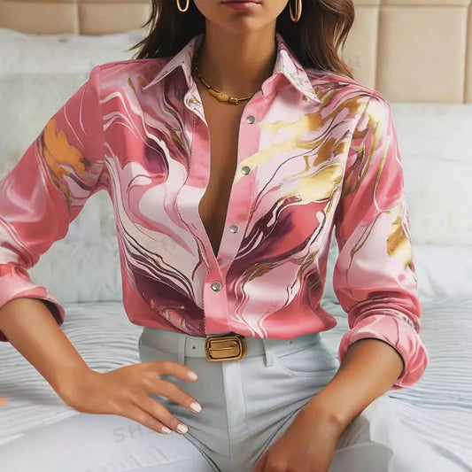 Spring And Autumn New Long Sleeve Lapel Loose Button Shirt Nipaaj