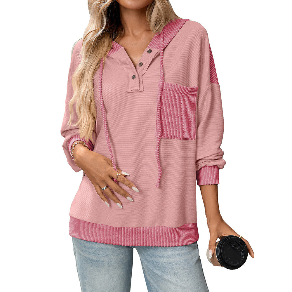 Women's Contrast Color Twist Strip Hooded Sweater null