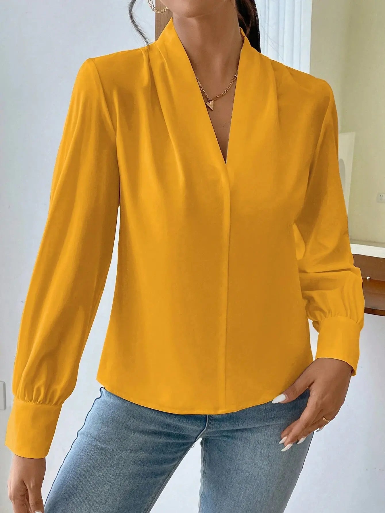 Long Sleeve Design Sense V-neck Loose Top Nipaaj