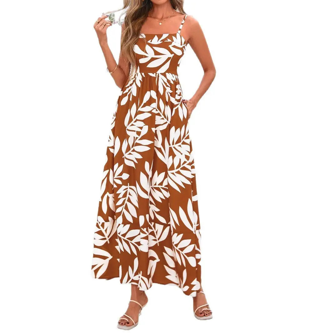 Fashion Lady Striped Spaghetti Straps Backless Dress null