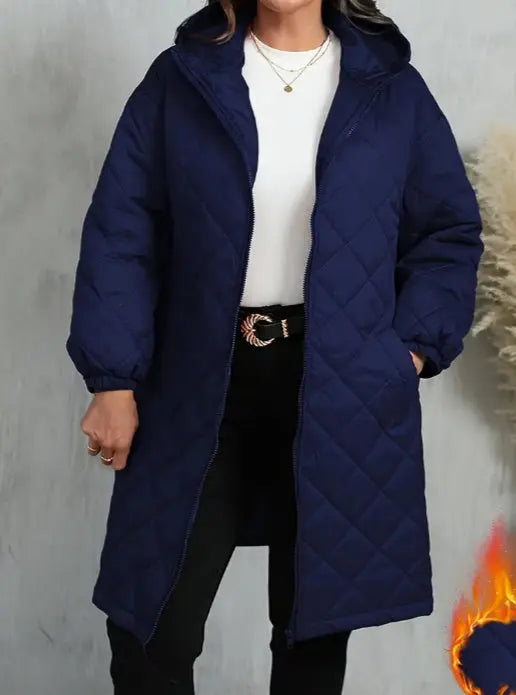 Elegant Hooded Zipper Cotton Jacket For Women null