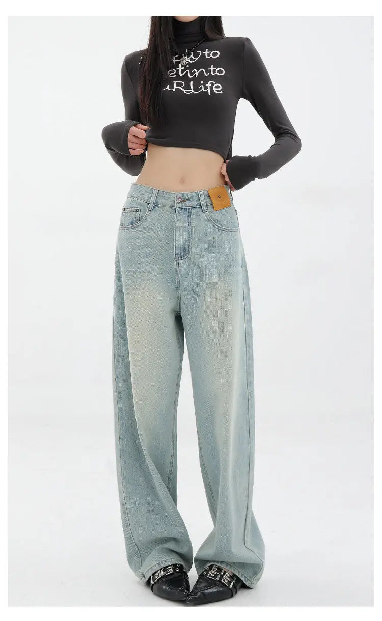 Blue Retro Straight Loose Jeans Nipaaj